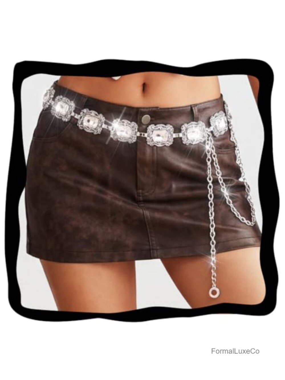 Western Rhinestone Chain Belt Silver Crystal Waist Chain Sparkly Cowgirl Belt